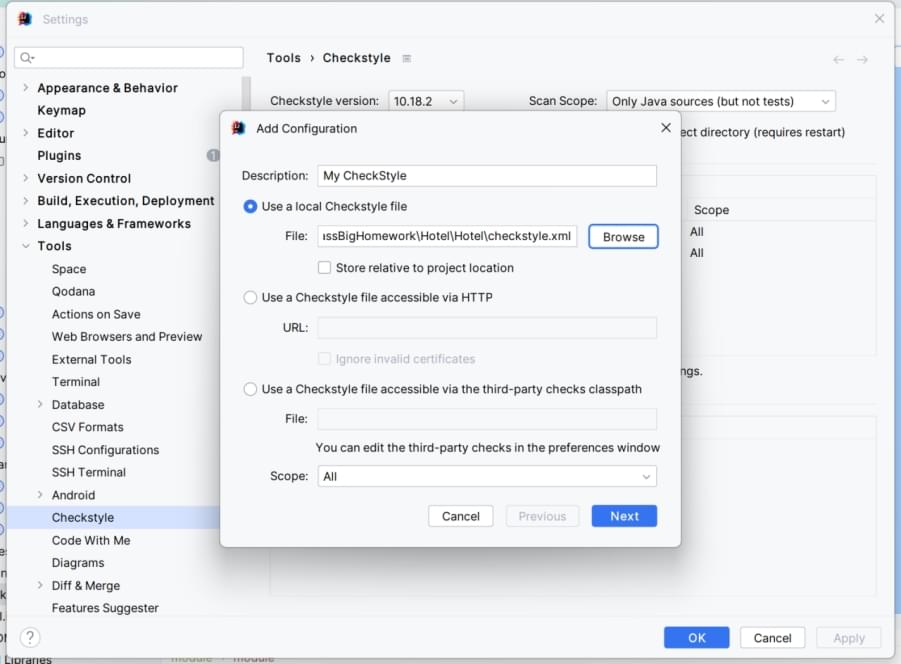 在Tools→CheckStyle中设置